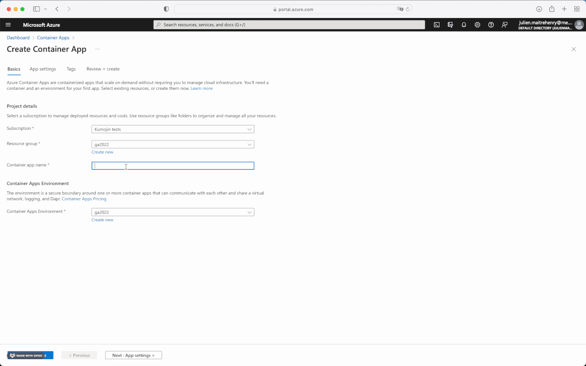 GIF of web app container creation